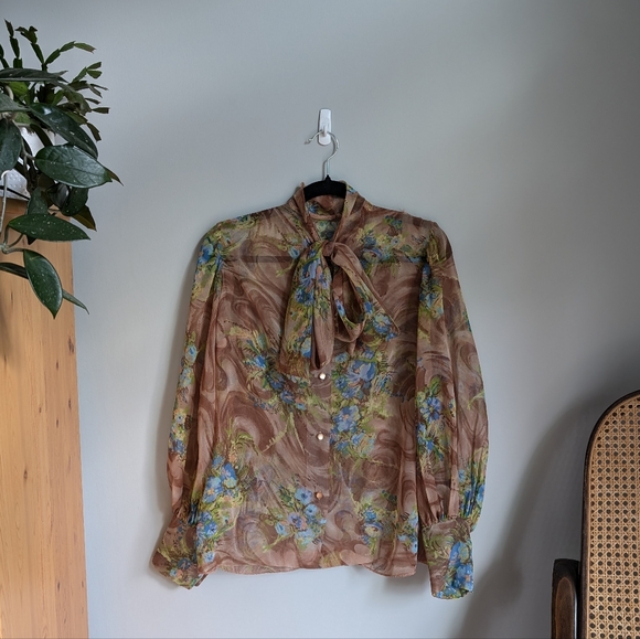 No tag, brown and blue blouse - Picture 1 of 4